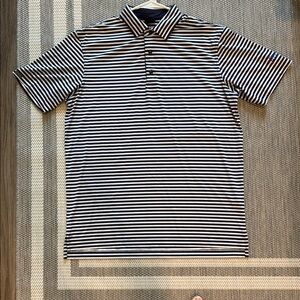 Dunning Men's Navy and White Striped Polo Shirt